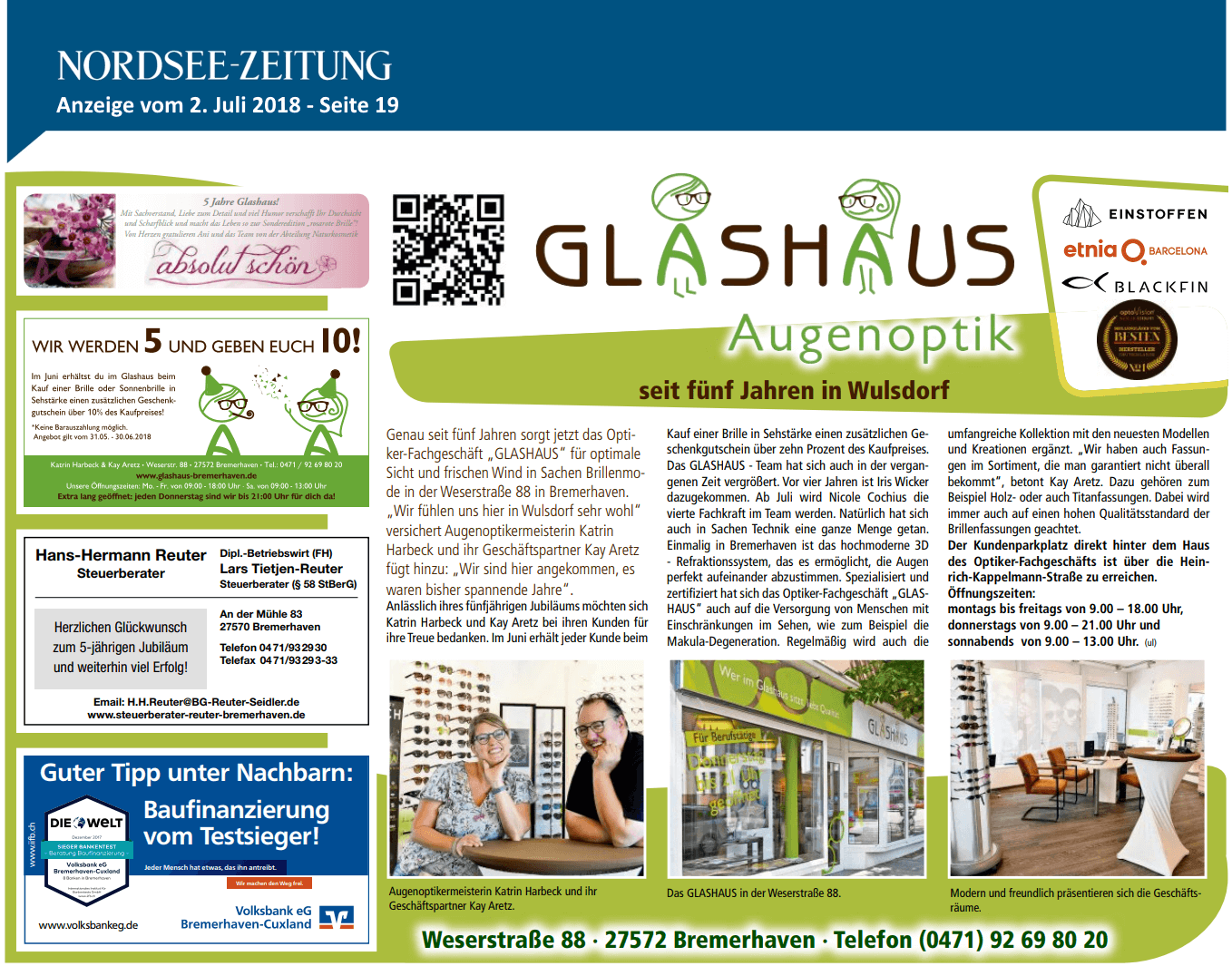 Das Glashaus ist seit 5 Jahren in Wulsdorf Das Glashaus ist seit 5 Jahren in Wulsdorf